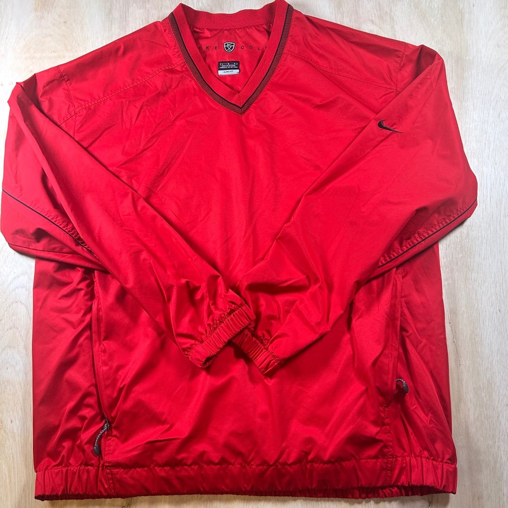 Nike Golf Clima-FIT Mens Red V-Neck Pullover Windbreaker Jacket Large